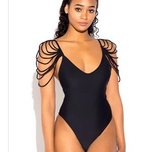 All black fringe one piece swimsuit
